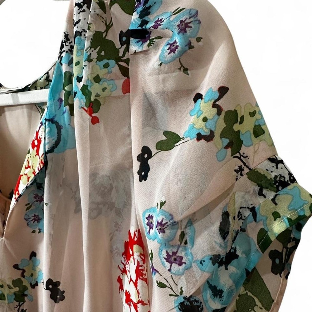 Daniel Rainn Blouse Womens Medium Pink Floral V-Neck Short Sleeve Pleated Top - Picture 6 of 6